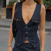V Neck Denim Vest For Ladies