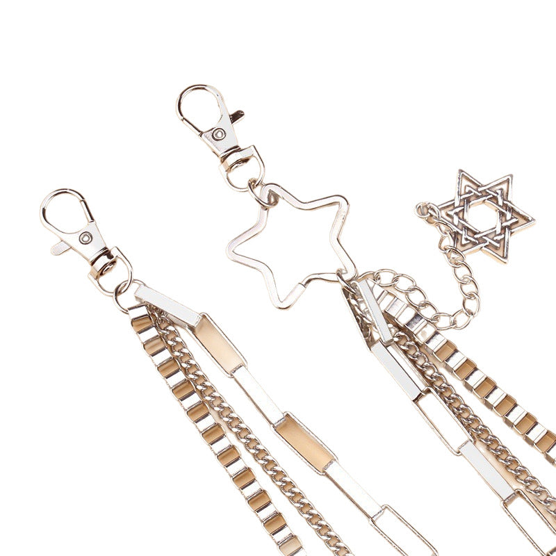 Women’s Layered Silver Pants Chain with Star Charms
