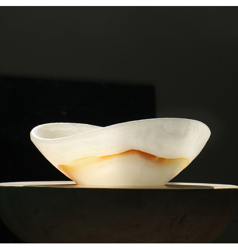 Light Luxury Marble Fruit Plate Natural White Jade Decorative Bowl