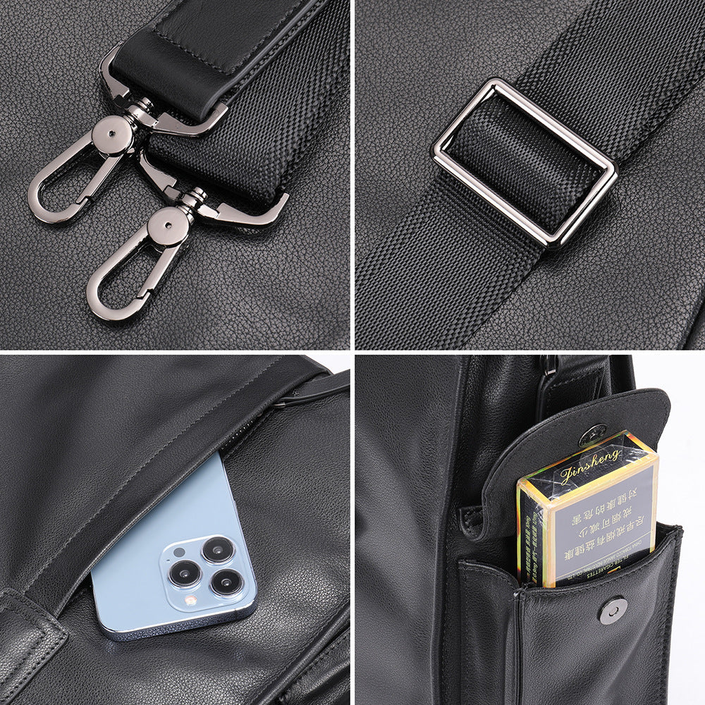 Black Leather Briefcase Messenger Bag for Work and Travel
