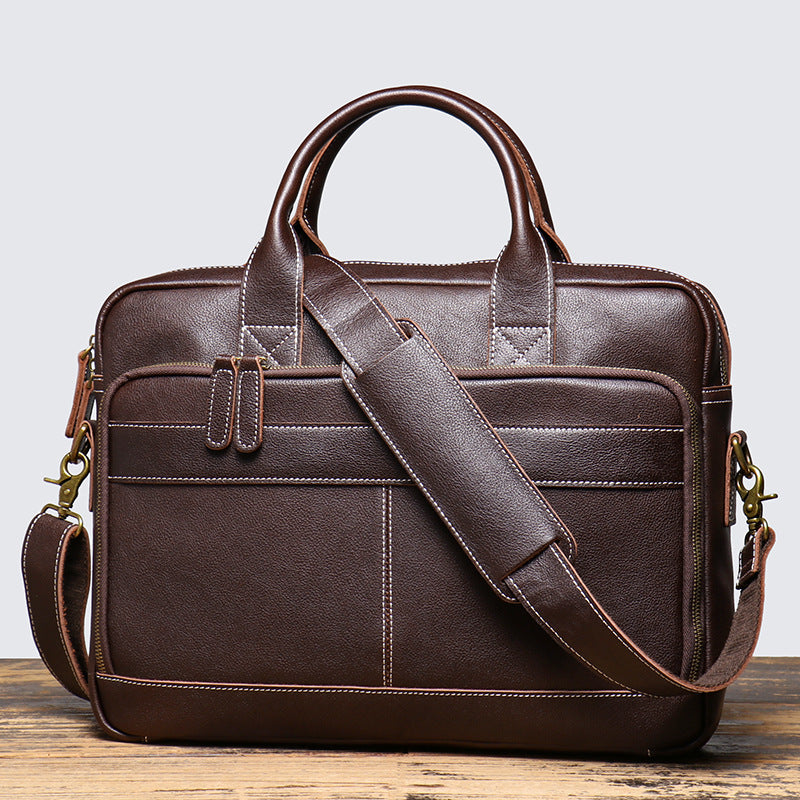 Leather Travel Office Bag with Trolley Strap