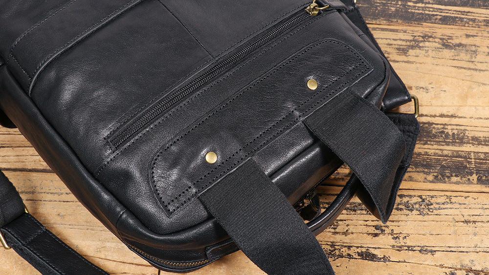 Men’s Leather Backpack with Trolley Sleeve Travel Laptop