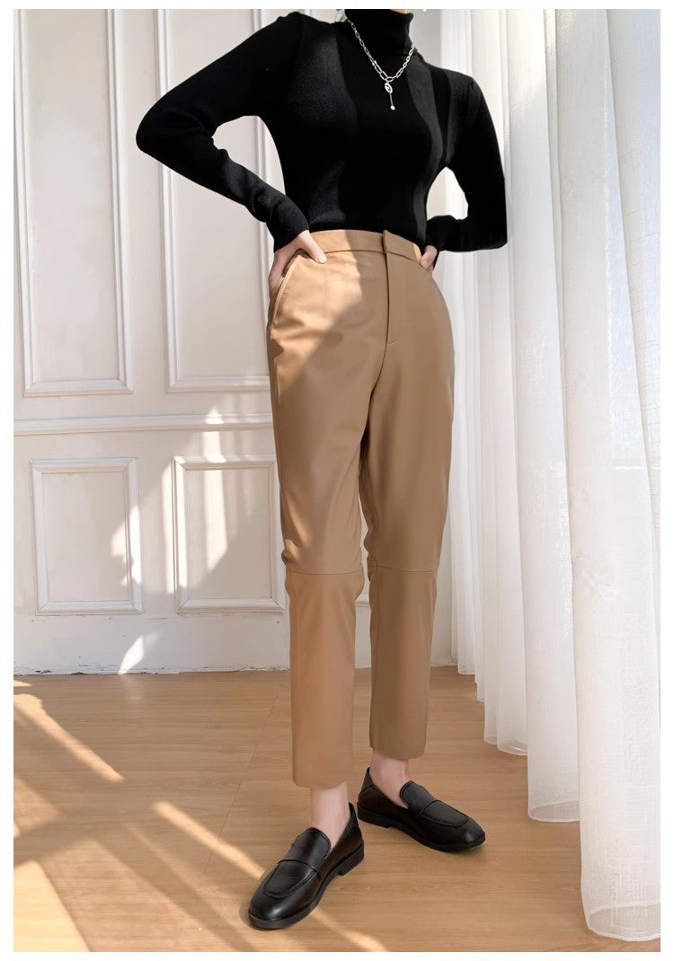 High Waisted Black Women Leather Pants Harem Style
