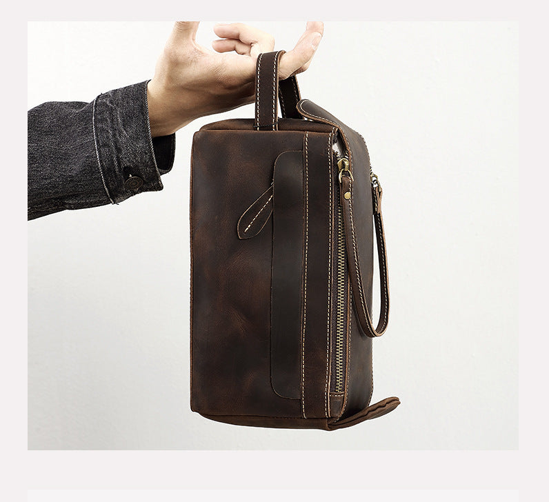 mens toiletry bag real leather