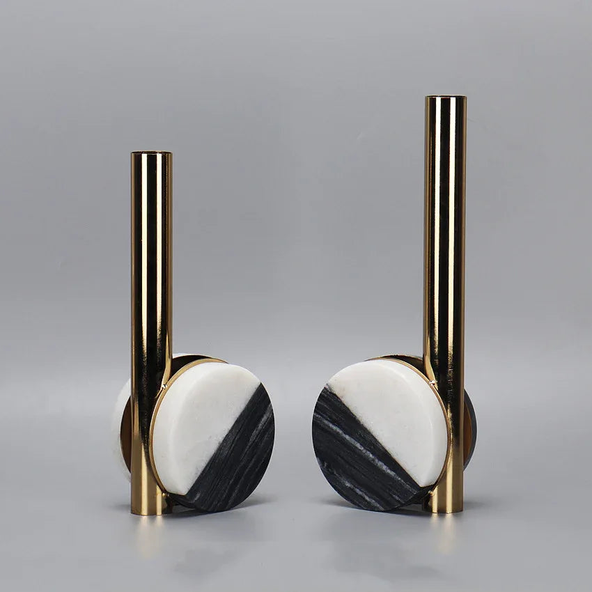 Modern Marble Flower Vase with Gold Accent Black and White Stone Vase