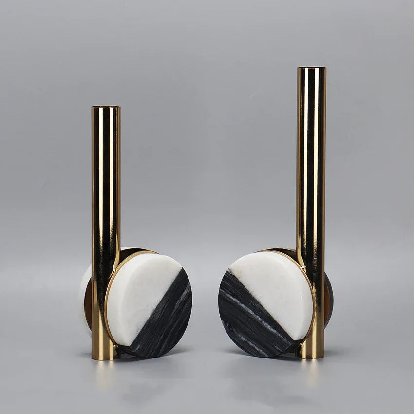 Modern Marble Flower Vase with Gold Accent Black and White Stone Vase - Boho Living Room