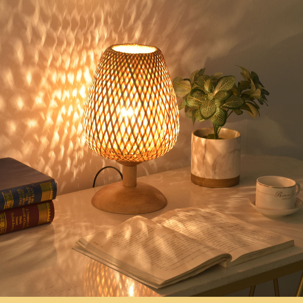 Bamboo Rattan Table Lamp for Bedroom & Side Table