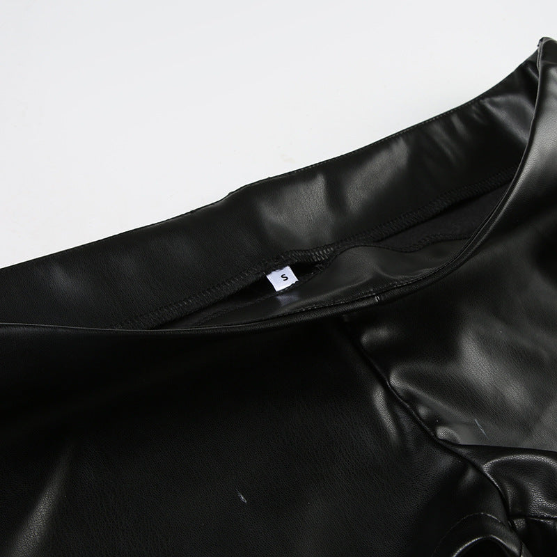 Black Faux Leather Shorts for Women with Buckle Low Waist