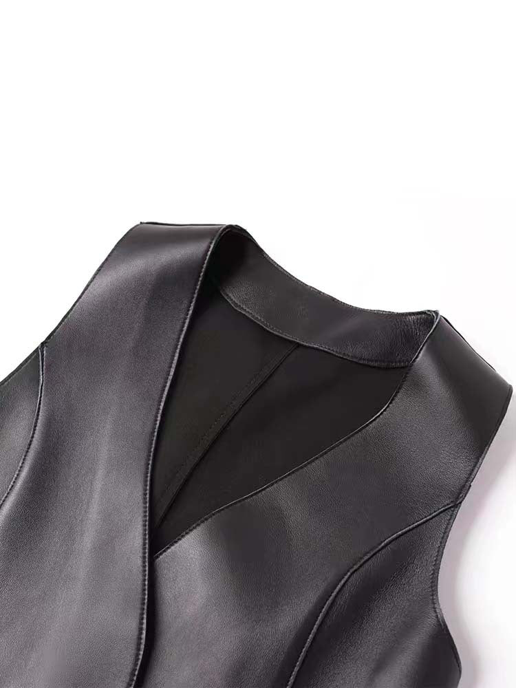 Women leather Vest with Belt Slim Waist Biker Style