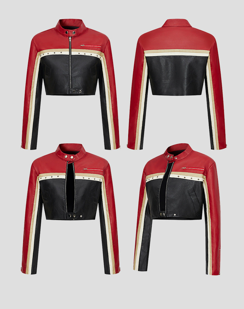 Cropped Faux Leather Biker Jacket for Women Moto Style