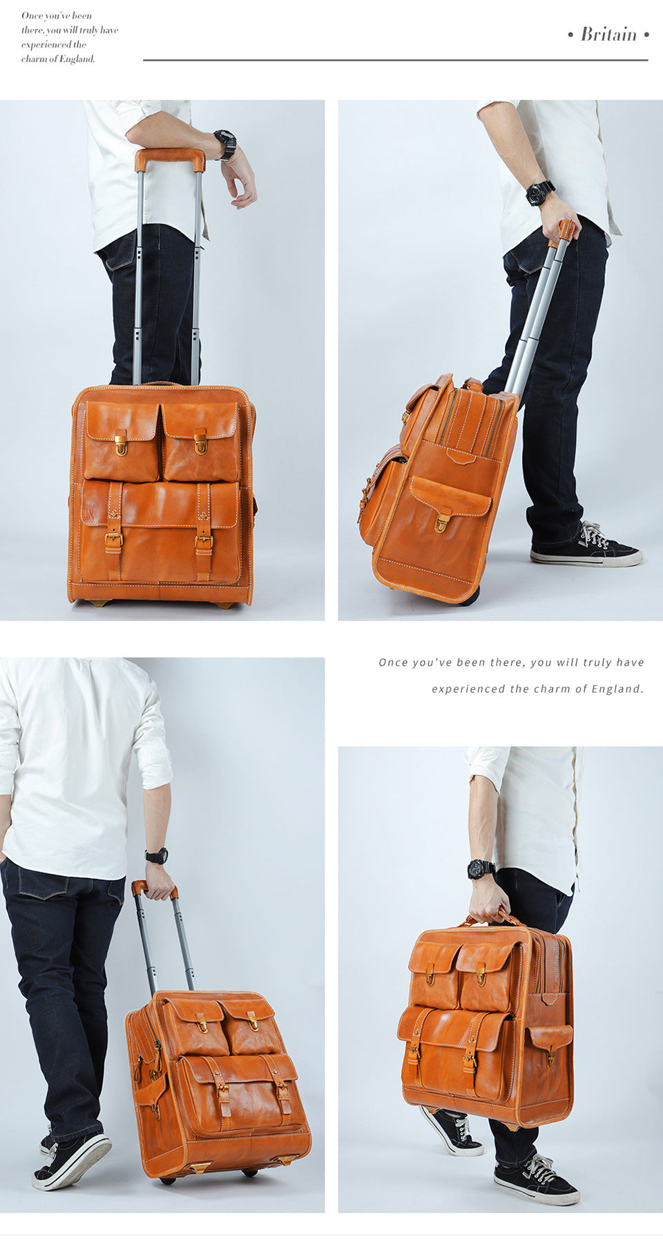 Leather Carry On Trolley Suitcase Cabin Bag with Wheels