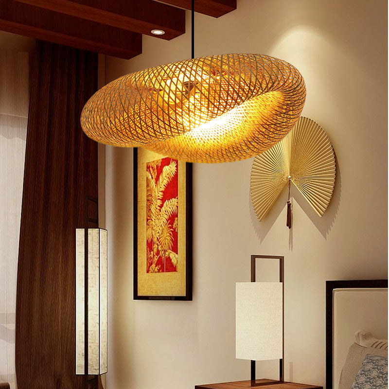 Bamboo Pendant Modern Rattan Chandelier for Dining Room