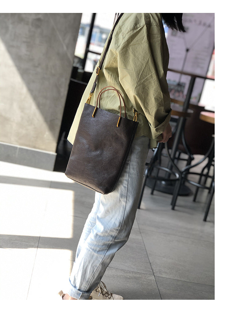 Genuine Brown Office Tote with Adjustable Strap