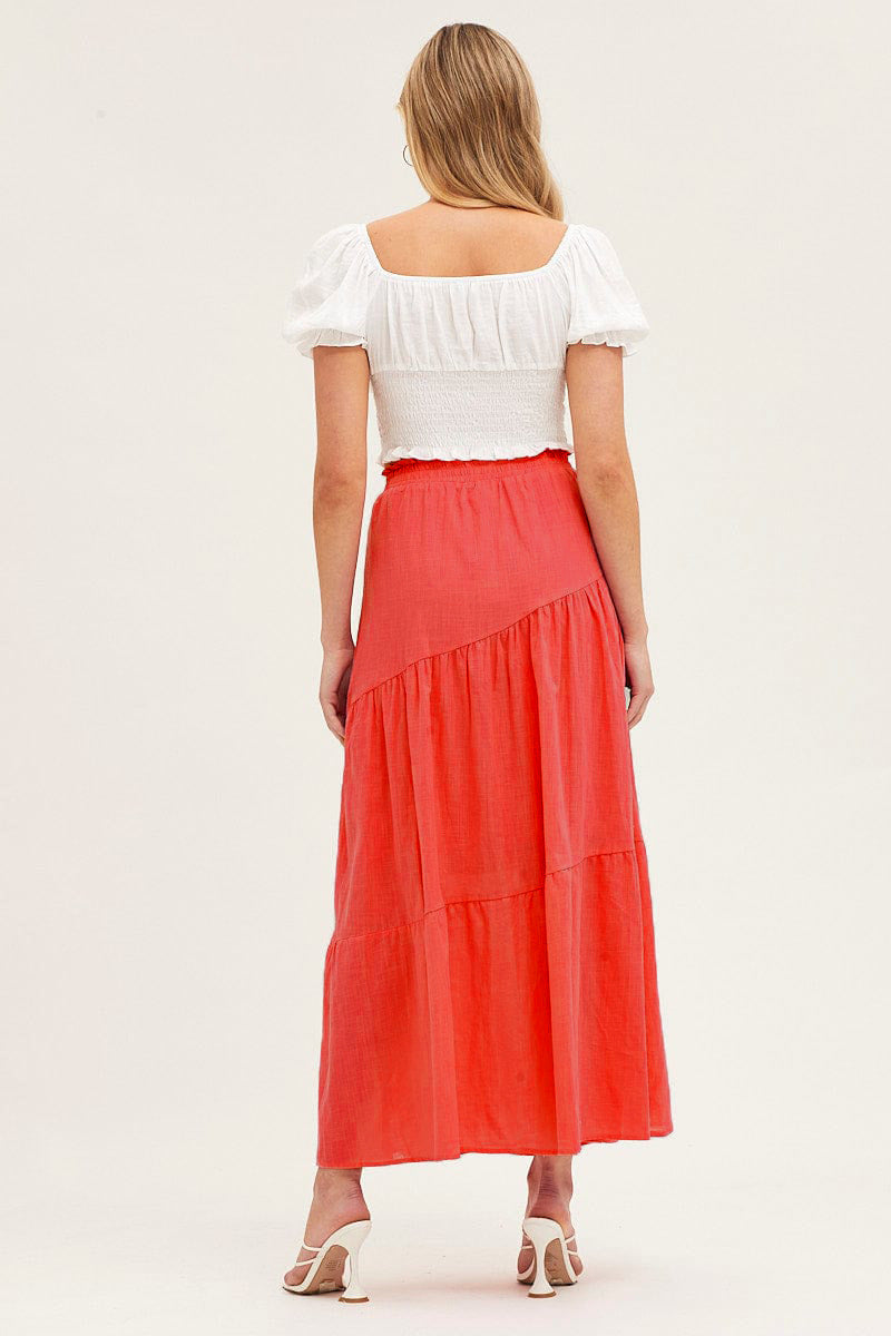 long pleated skirt Ruffle Hem Knot