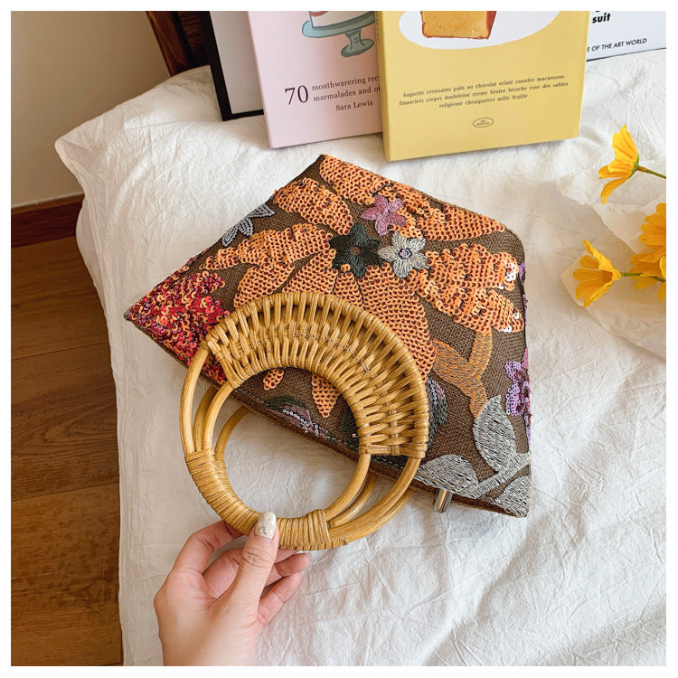 Woven Summer Straw Purse with Bamboo Handle