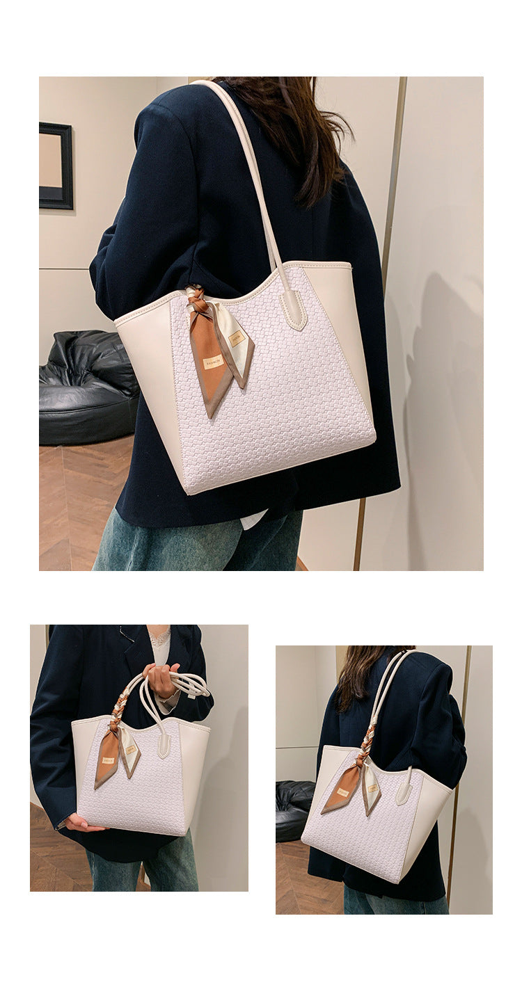 Women’s Texture Leather Shoulder Tote Bag Large Capacity