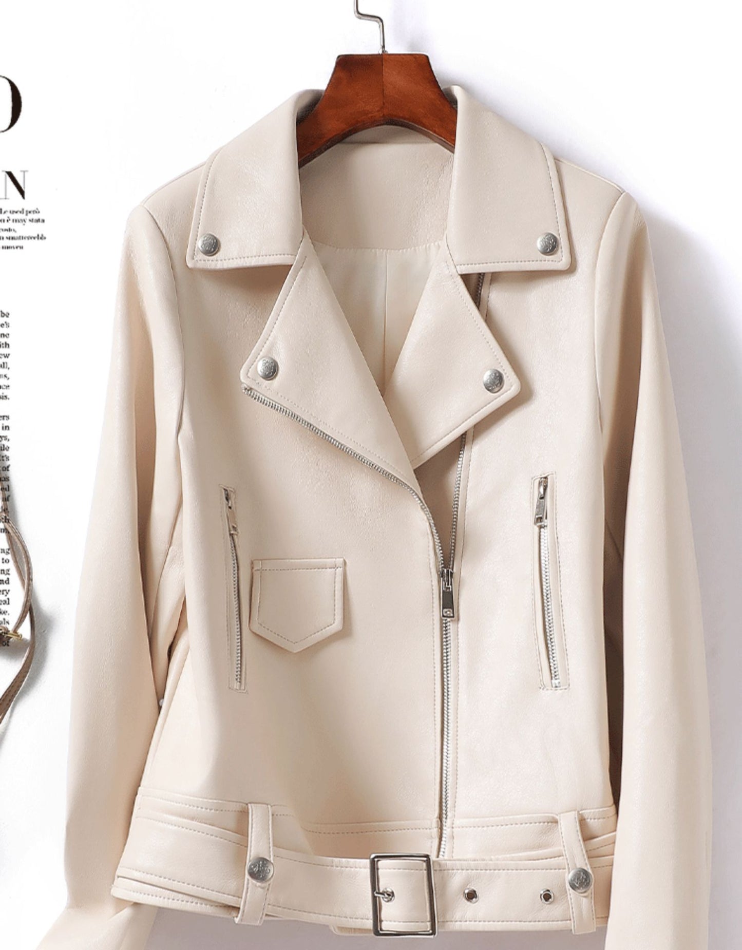 Women’s Leather Bomber Jacket Moto Style Zip Belted