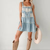 Women's Denim Overall Dress with Lace Detail