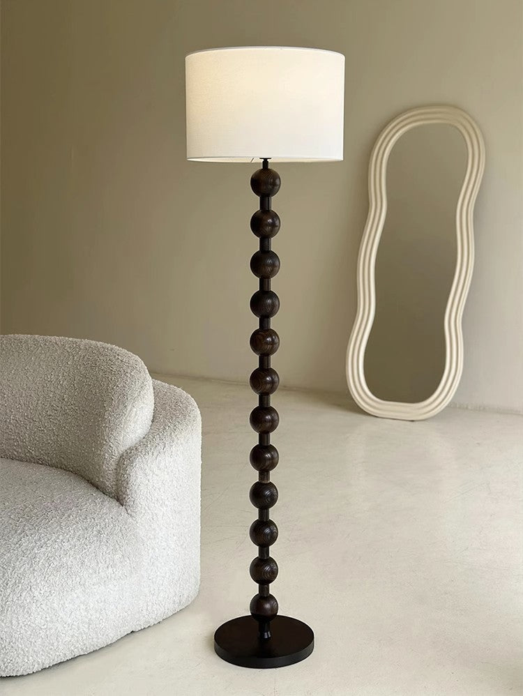 French Medieval Wabi-sabi Wooden Floor Lamp with Cloth Shade