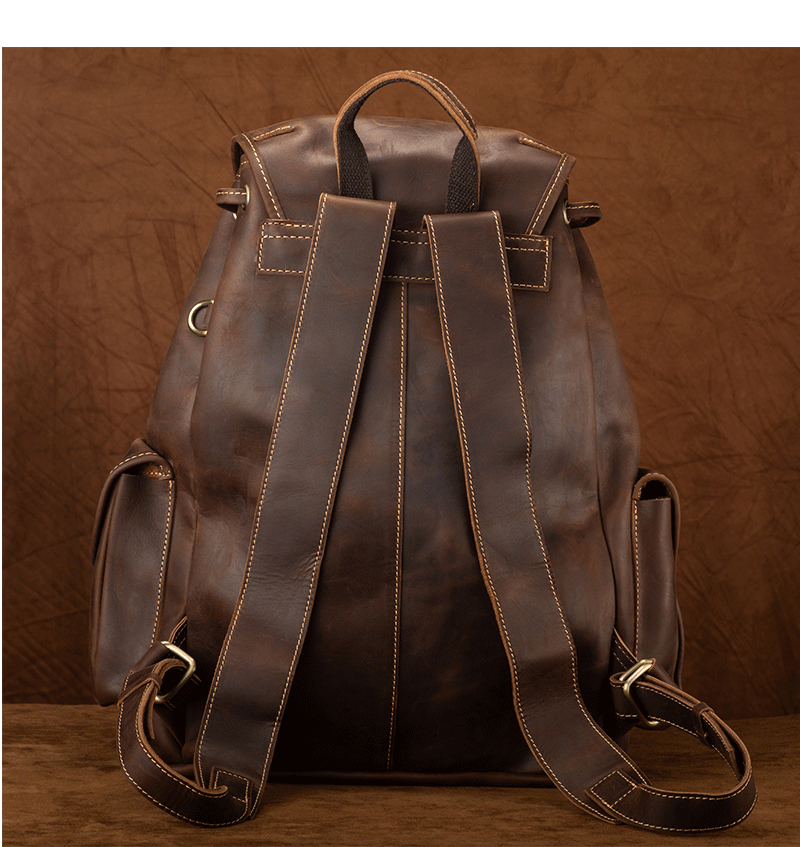 brown real leather backpack men
