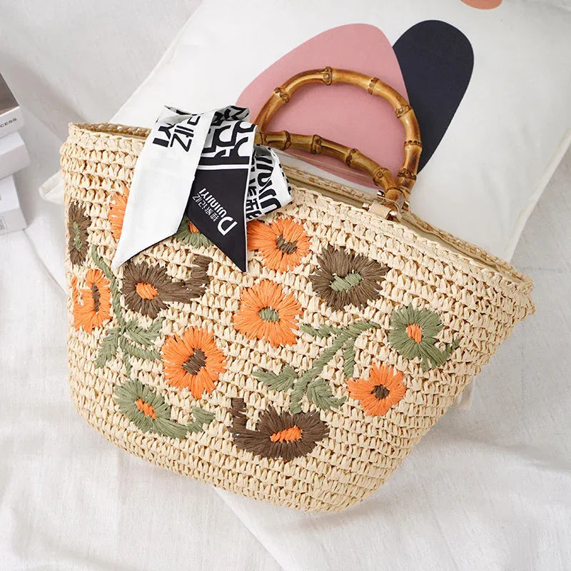 Women's straw summer beach bag Orange
