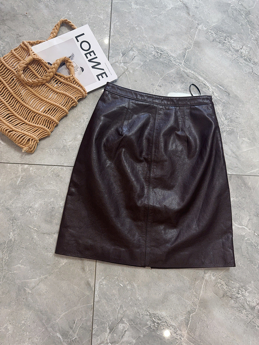 Genuine Leather Mini Skirt High Waist Slit