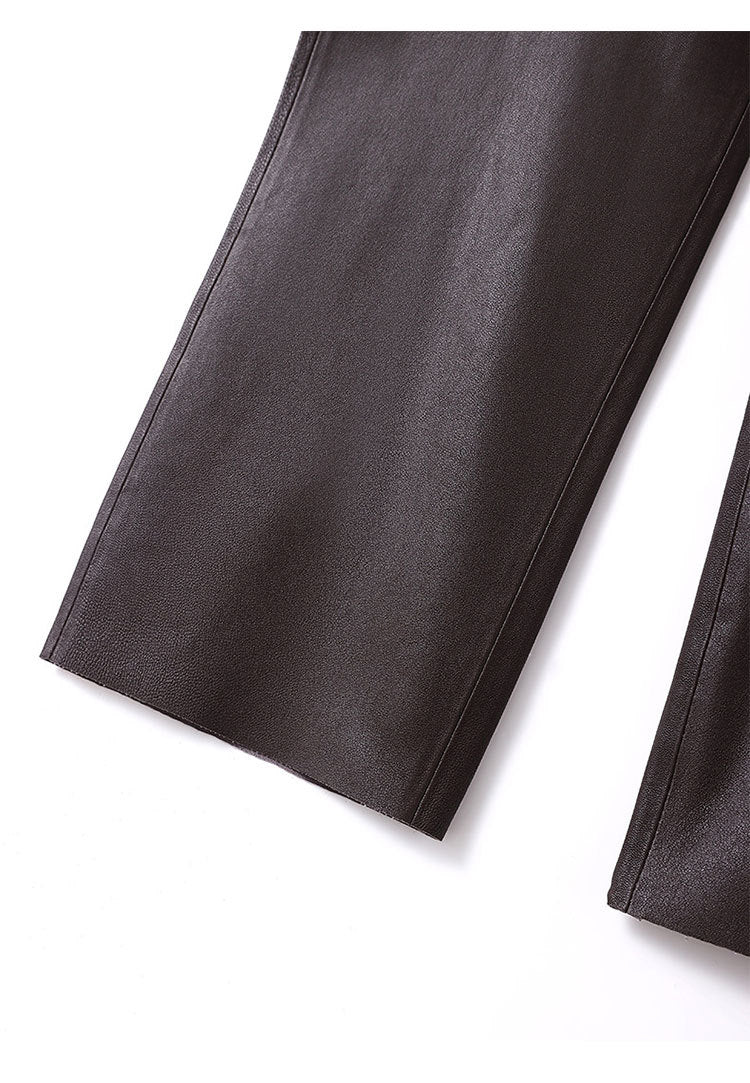 Women’s Brown Stretch Leather Pants High Waisted