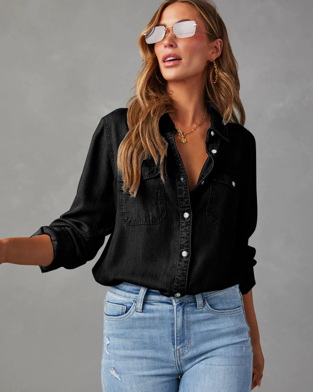 Lightweight Denim Shirt Women Long Sleeve