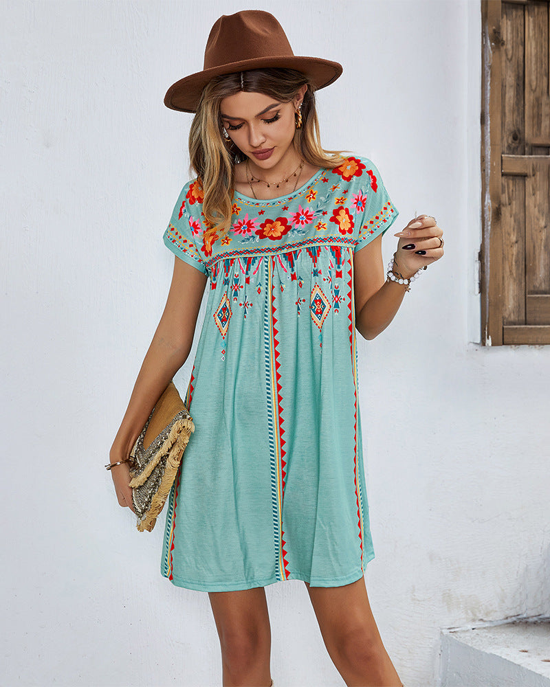 Mini Dress Blue Summer Floral Short Dress