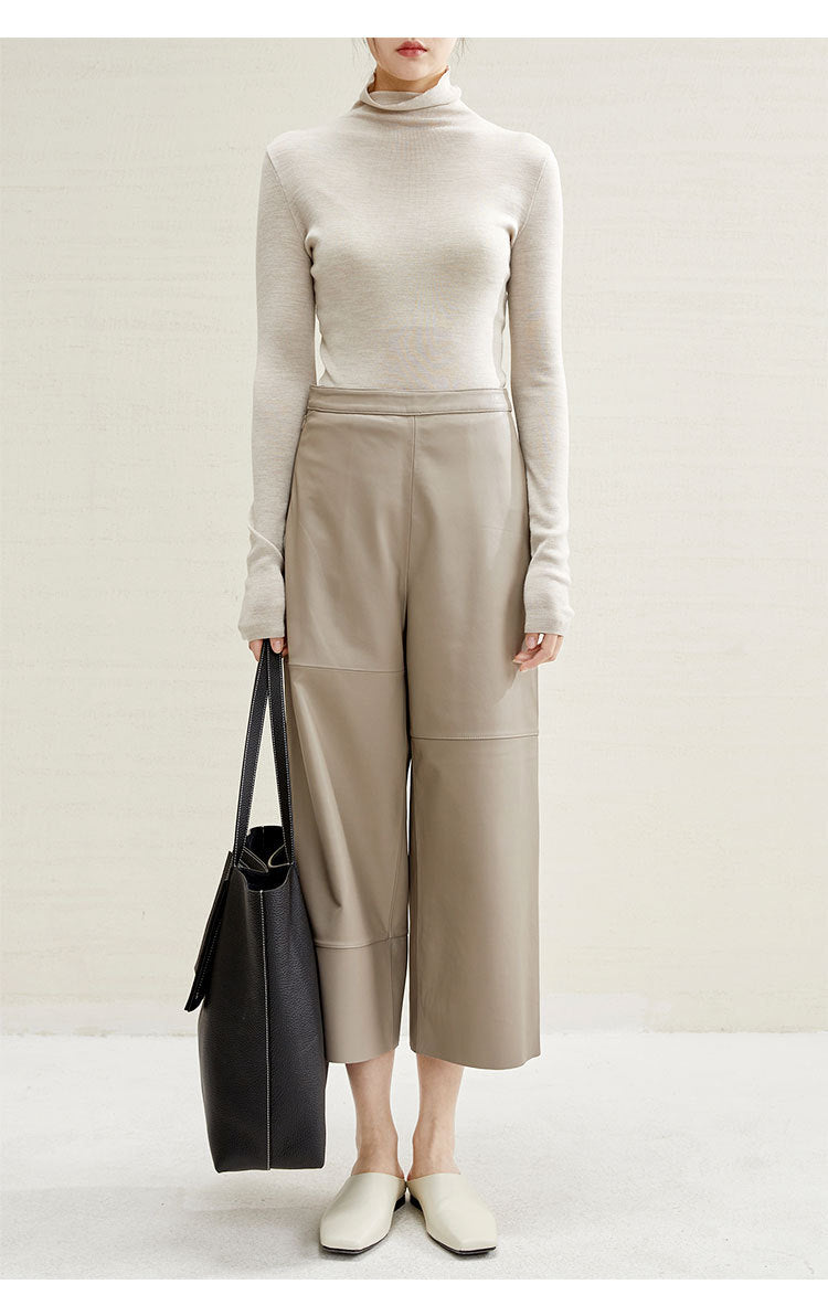 High Rise Leather Elephant Style Pants Straight Leg Midi Culotte