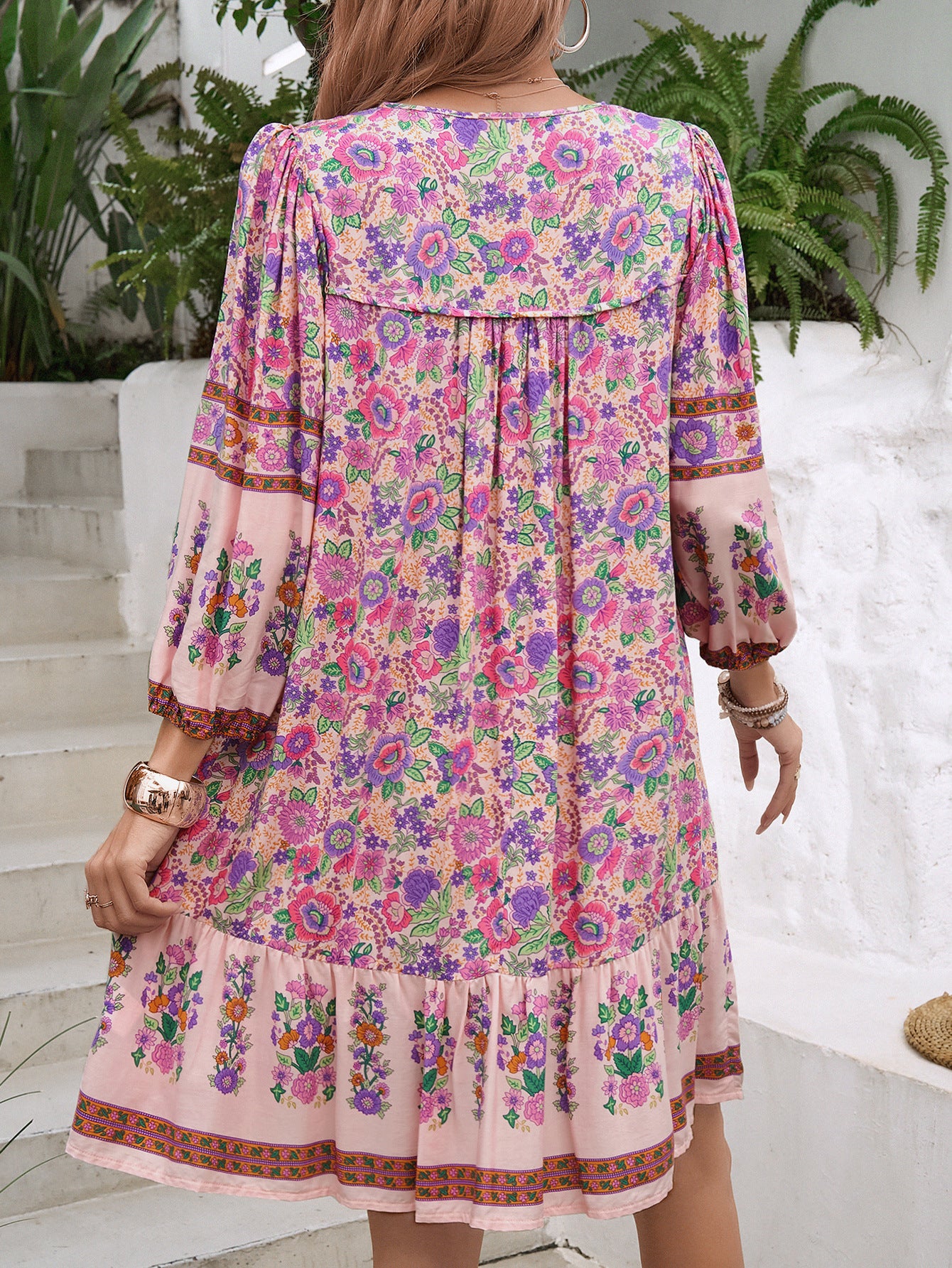 Floral Boho Mini Summer Dress with Tassels