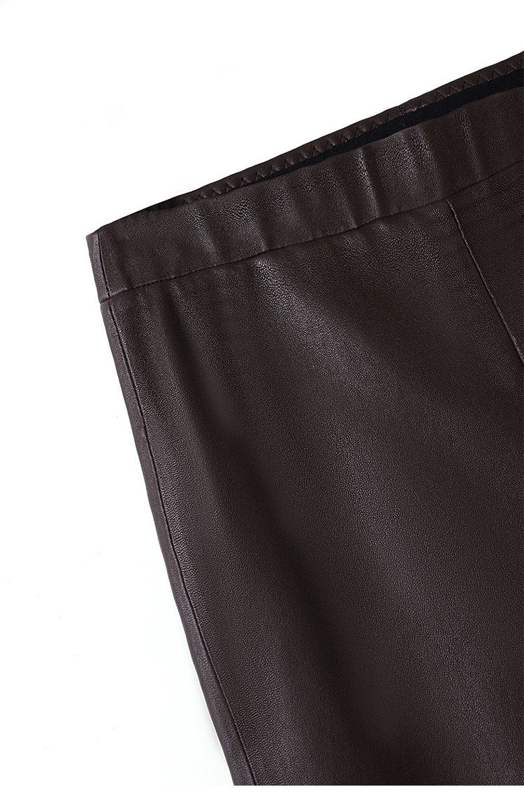Women’s Brown Stretch Leather Pants High Waisted
