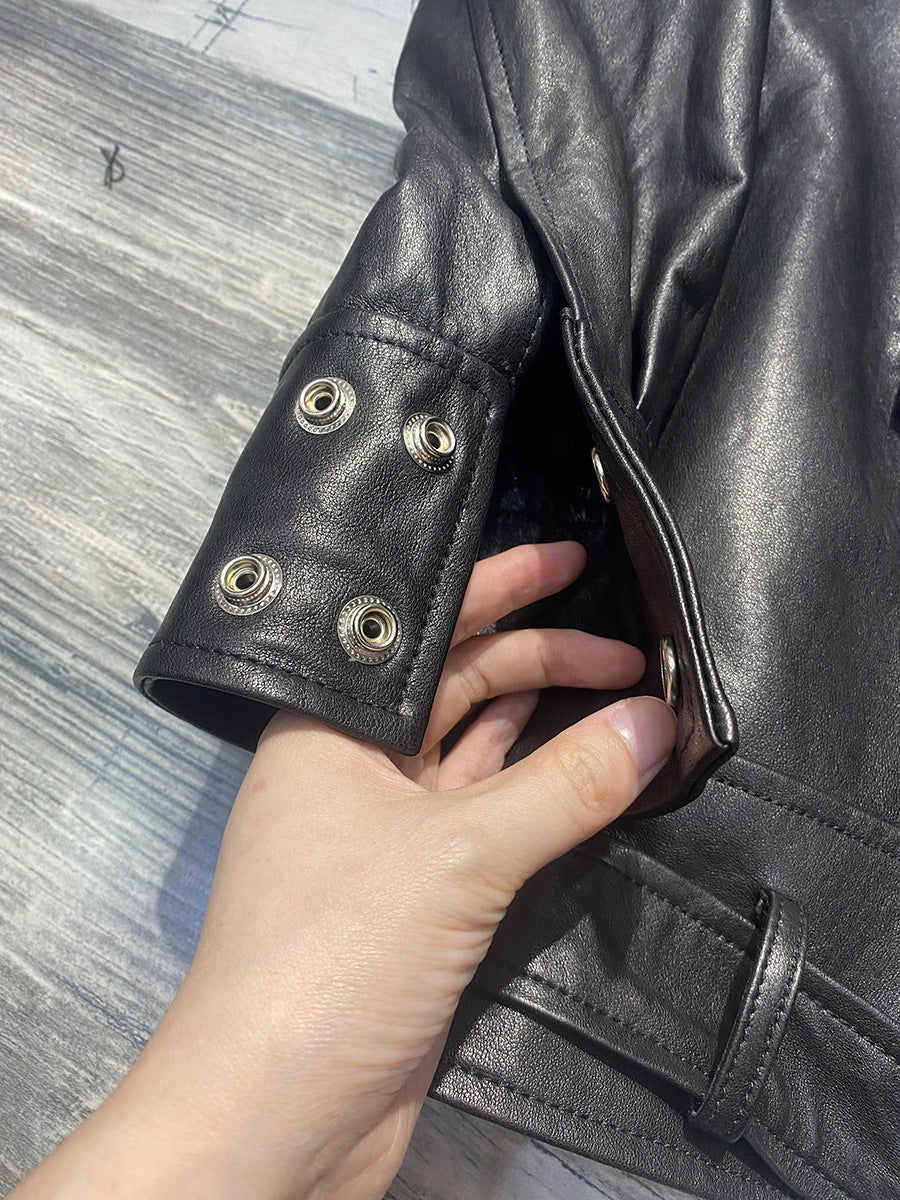 Women Oversized Genuine Leather Motorcycle Jacket Retro Washed