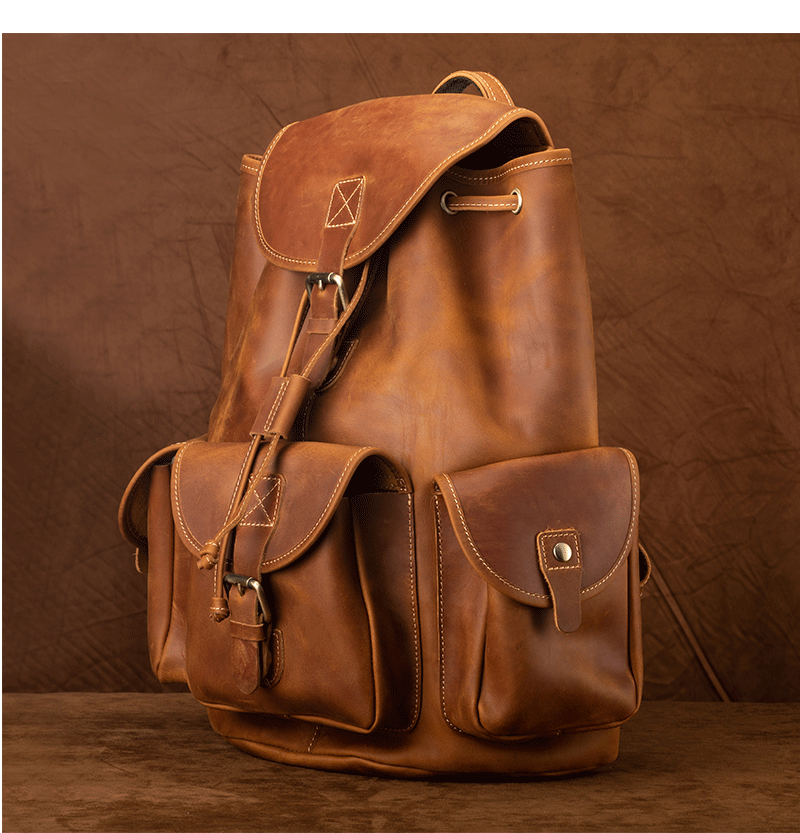 brown real leather backpack men
