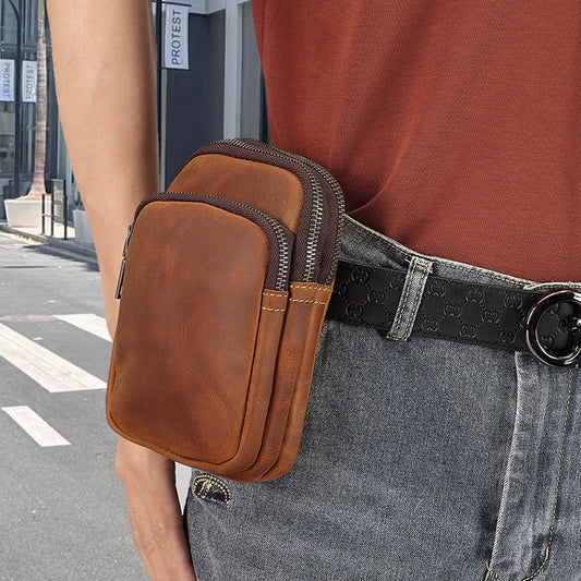 Genuine Leather Waist Bag for Men with Belt Loop