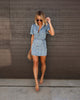 Short Sleeve Button Down Denim Mini Dress with Belt