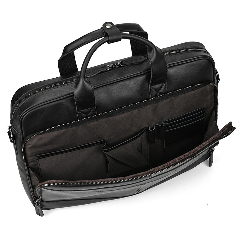 Genuine Leather Carry-On Office Bag with Trolley Strap