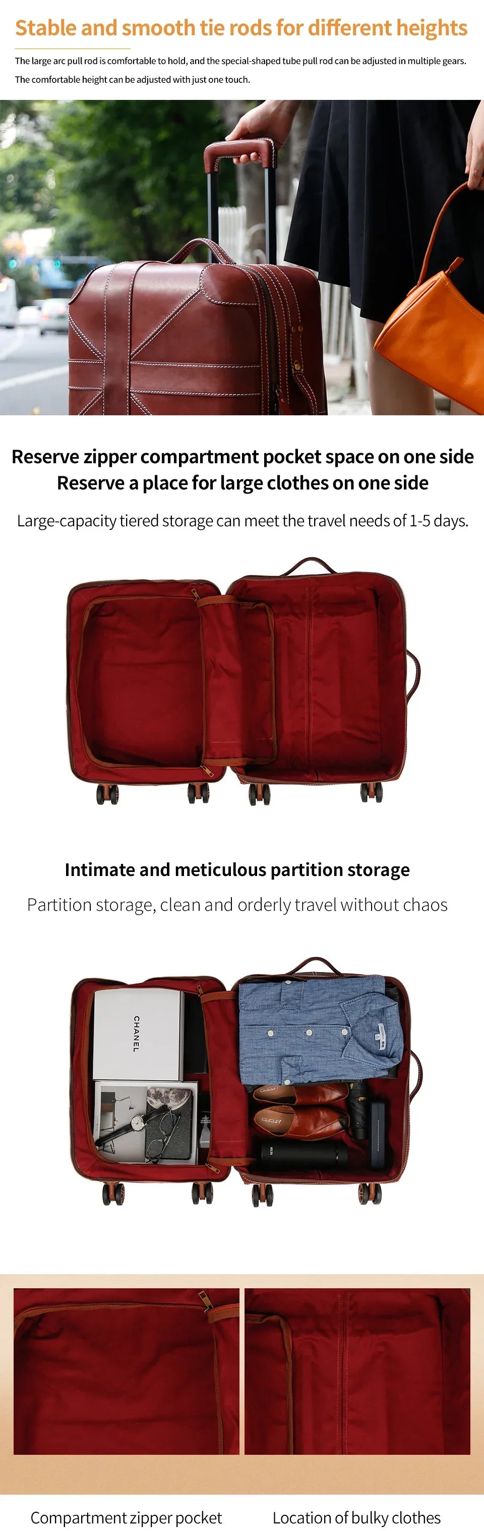 Genuine Leather 20 Inch Airline Cabin Trolley Bag Luggage