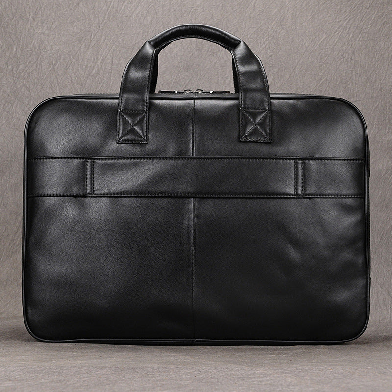 Genuine Leather Office Laptop Bag for Men with Trolley Sleeve