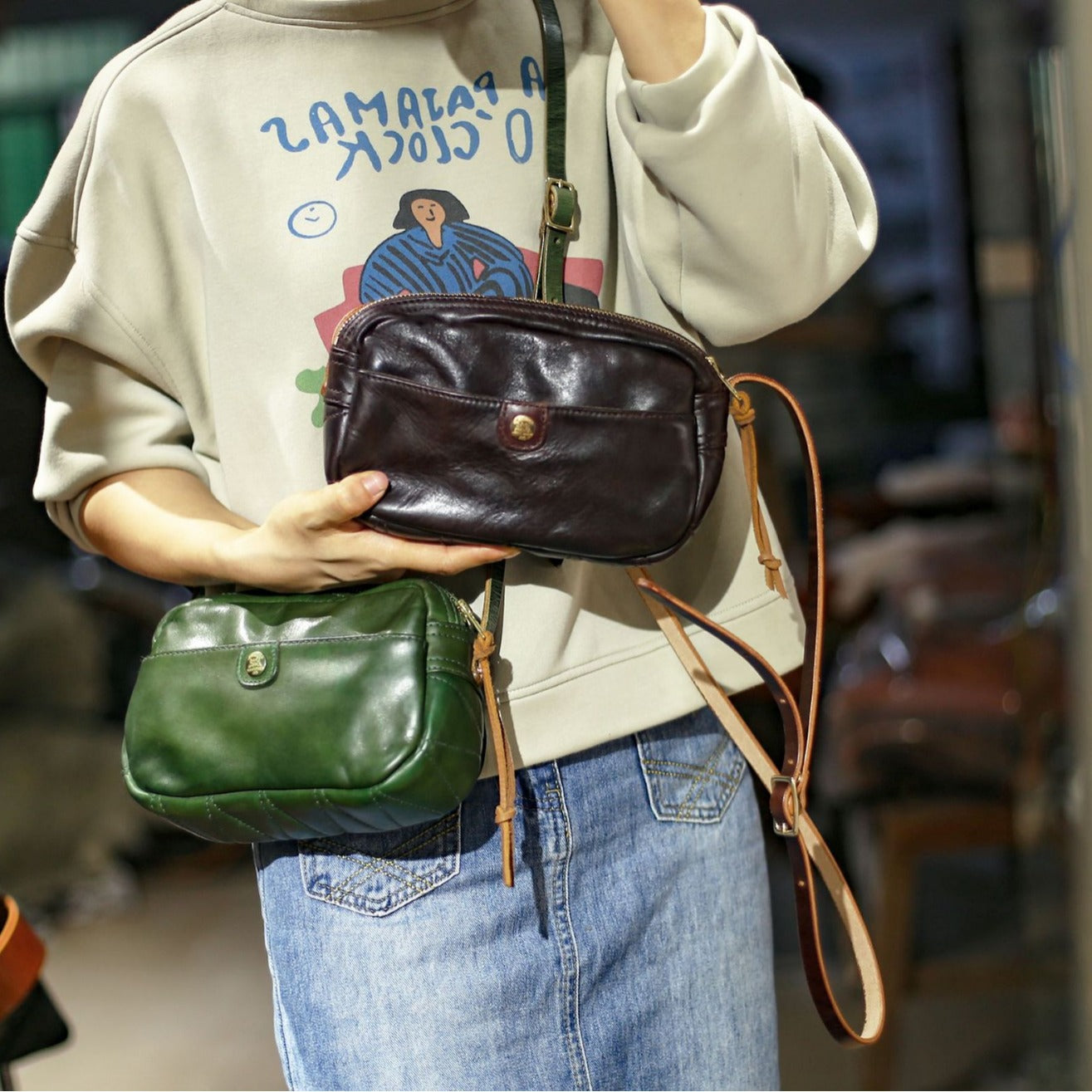 Women Leather Messenger Pillow Bag