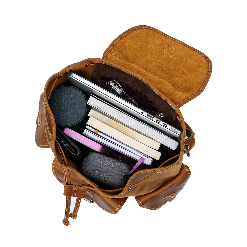 brown real leather backpack men