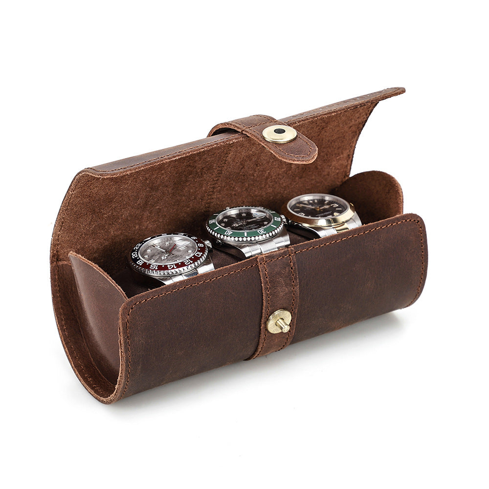3 Slot Luxury Cylinder Leather Watch Organizer