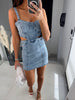 Women’s Denim Suspender Backless Mini Dress