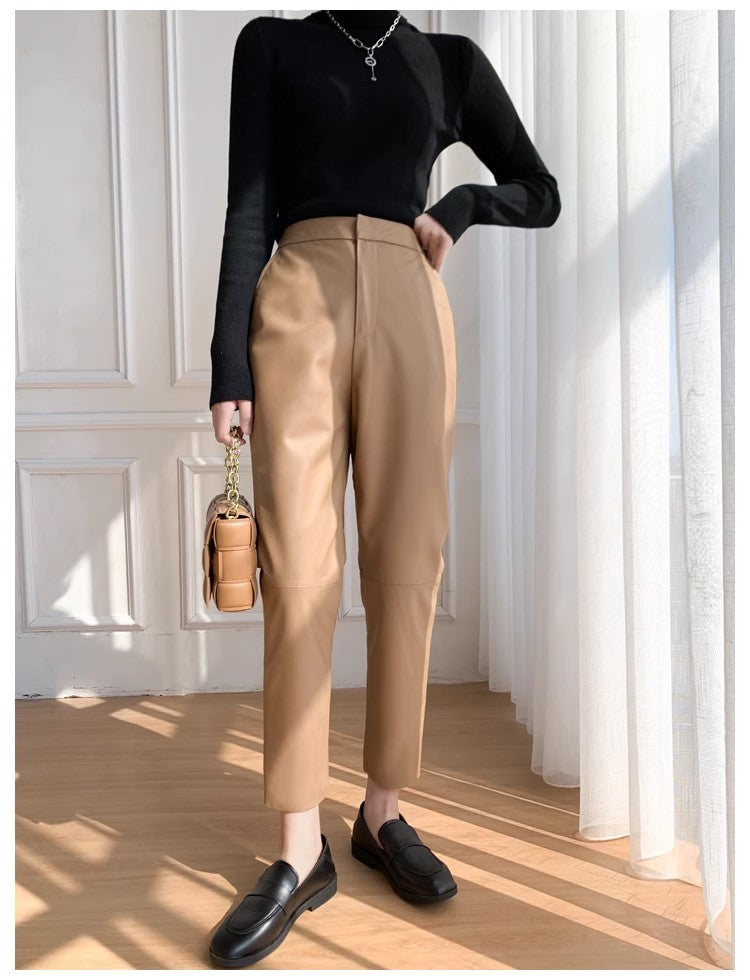 High Waisted Black Women Leather Pants Harem Style