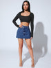 Denim Skirts Single Button Raw Hem