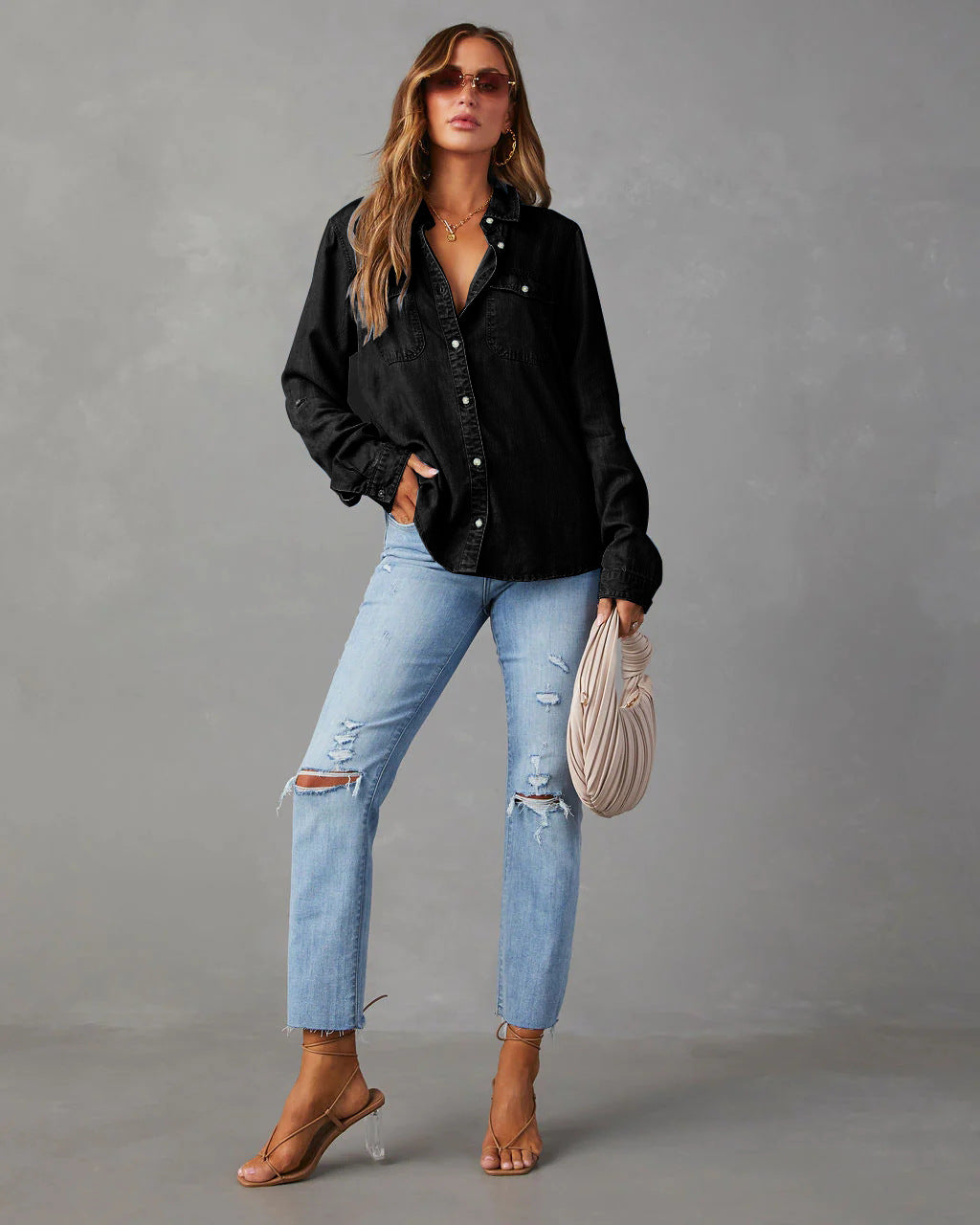 Lightweight Denim Shirt Women Long Sleeve
