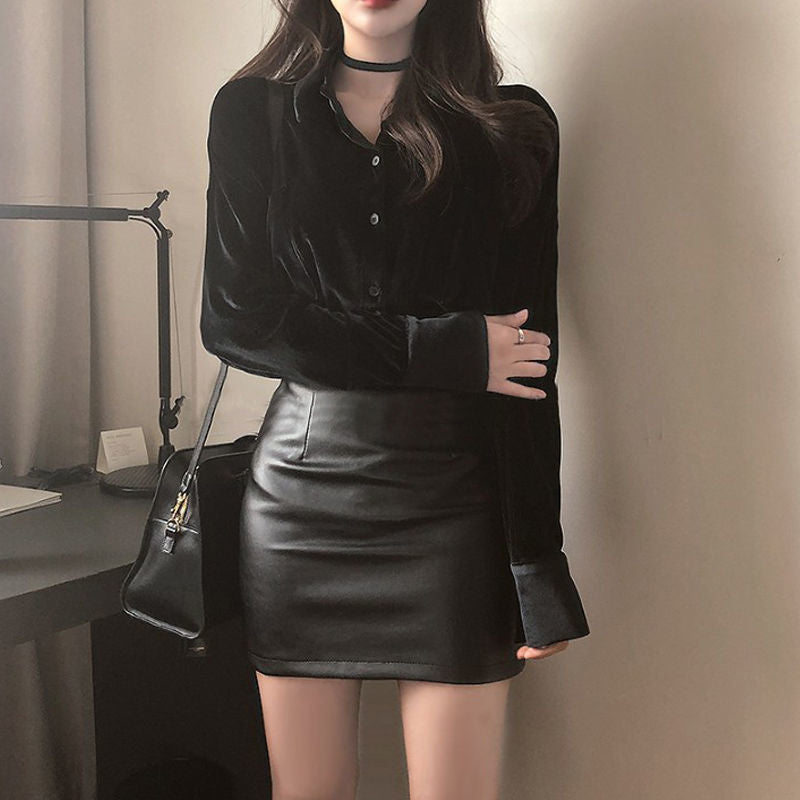 PU Leather Mini Skirt High Waist