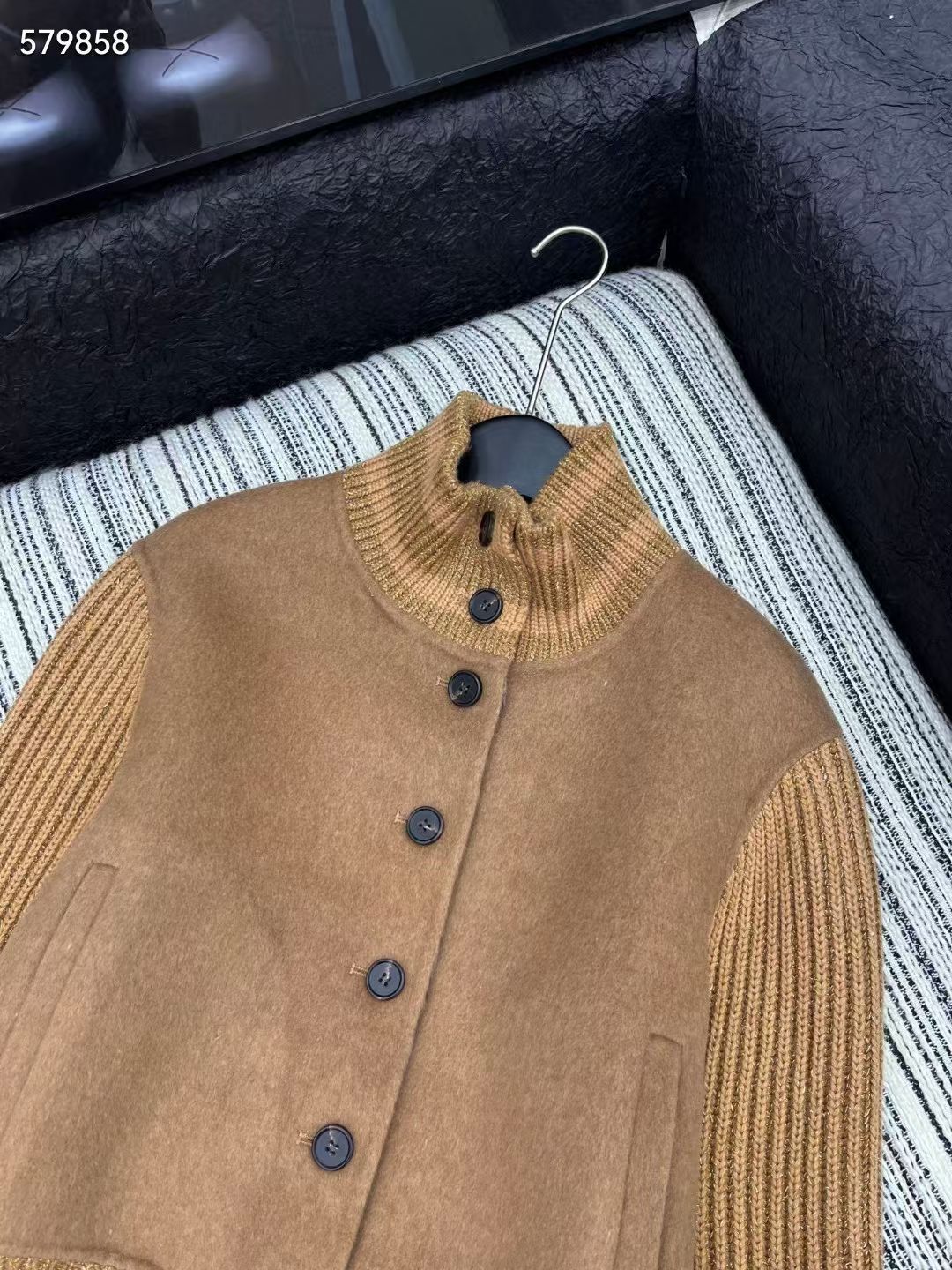 Women’s Wool Knit Patchwork Jacket with Ribbed Sleeves