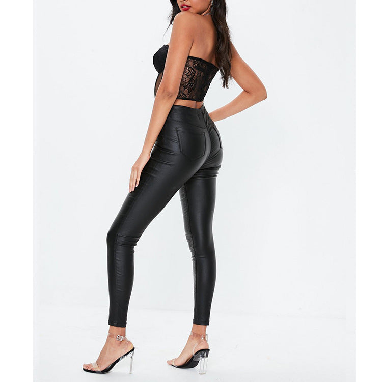 High Waisted Faux Leather Skinny Pants for Women
