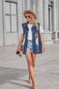 Aztec Pattern Blue Denim Vest Women’s Loose Fit